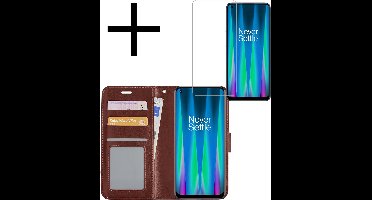 Hoesje - Met Screenprotector - Geschikt voor OnePlus Nord CE 2 Lite - Luxe Pasjeshouder - Bookcase Portemonee - Flip Case - Kunstleer Book Case - Flipcase - Book Cover - Walletcase - Portemonneehoes - Bruin