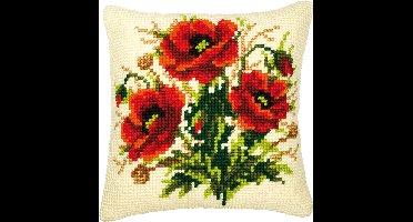 Vervaco - Kruissteekkussen kit - Boeket klaprozen - PN-0008523 - Borduren - Borduurpakket - Borduurpakket volwassenen - Borduurpakket kind