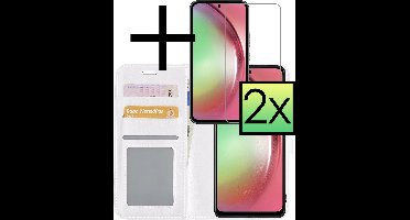 Hoesje - Met 2x Screenprotector - Geschikt voor Samsung Galaxy A54 - Luxe Pasjeshouder - Bookcase Portemonee - Flip Case - Kunstleer Book Case - Flipcase Hoes - Book Cover - Walletcase - Portemonneehoes - Wit