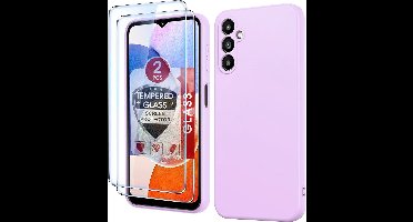 Hoesje Geschikt Voor Samsung Galaxy A14 Hoesje siliconen lila zacht siliconen hoesje TPU backcover - Met Screenprotector - 2 stuks