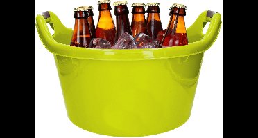 Bierflessen koelen emmer - 17L - groen - kunststof - 45x27 cm - Met 24x grote ijsblokken houders