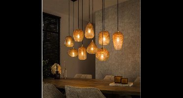 Hanglamp 5+4 dot pattern - Amber color glas