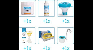 Zwembad Onderhoudsset - Startersset bevat Chloor - Algen - Chloordrijver en Testrips - Scrubborstel - Skimmer - Zwembad Onderhoud Starterspakket - Chloortabletten - Voor zwembaden en Spa's - Voor zwembaden tot 2500 liter (6-delig)