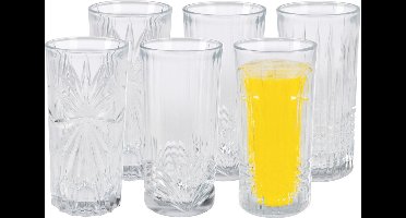 Excellent Houseware Drinkglazen Palm Springs - 6x - helder transparant - glas - 380 ml - met glas decoraties