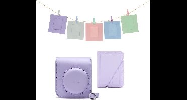 Fujifilm Instax Mini 12 accessoires - Cameratas, fotokaarten met clips & fotoalbum - Lila Paars