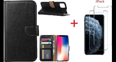 Hoesje Geschikt voor iPhone 11 Pro Portemonnee hoesje + 2X Screenprotector - Zwart