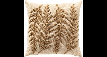 Dutch Decor AMIR - sierkussen 45x45 cm - bladpatroon - Natural - beige - Inclusief binnenkussen - Luxe kussens voor woonkamer & bank