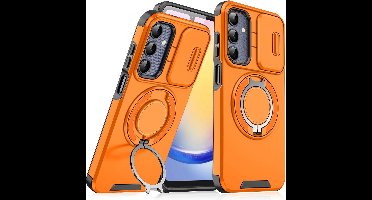 Hoesje Geschikt voor Samsung Galaxy A17 5G / A26 hoesje Oranje backcover met Met Draaibare Ring Houder en camera bescherming
