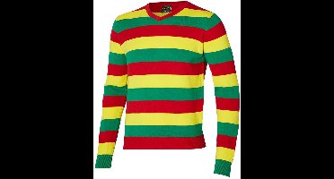 Gebreide trui met strepen rood//geel/groen met V hals-M
