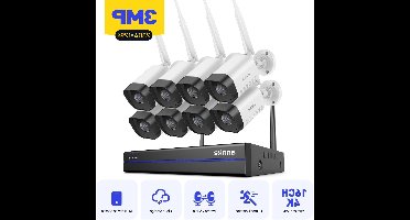 Draadloos Beveiligingssysteem – IP Camera Systeem – Wifi Camera – CCTV Camera – Beveiligingscamera – 8 Camera’s – 2K 3MP Resolutie – IP66 Weerbestendig