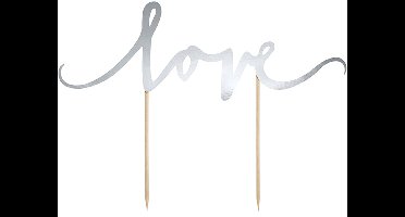 PARTYDECO - Taartdecoratie prikker "Love" glanzend zilver