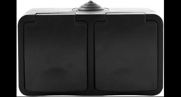 Q-LINK - Wandcontactdoos - Buitenstopcontact - Opbouw - Horizontaal - Dubbel Stopcontact - Spatwaterdicht IP54 - Randaarde - Kinderbeveiliging - Mat Zwart