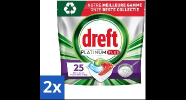 2 x Dreft Platinum Plus - Vaatwascapsules - Deep Clean Boosted - Fresh Herbal Breeze - 25 Afwasbeurten - Vaatwascapsules - Vaatwas - Diepe Reiniging - Glans - Frisse Geur