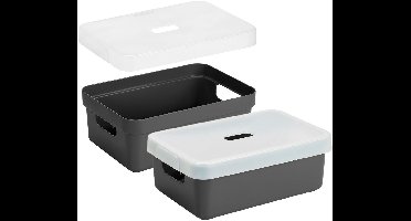 Sunware Opbergboxen met transparante deksel - 3x stuks - kastmanden - antraciet - 9 liter - kunststof - 35 x 25 x 12 cm - Opbergers