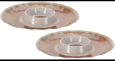 Excellent Houseware Hapjes / Tapas serveerschaal - 2x - beige - D35 cm - dienblad - melamine - Lijkt op glanzend glas