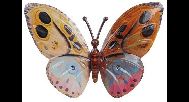 Muurdecoratie vlinder Monarch metaal kleurrijk 34x1x24,5cm decoratie.