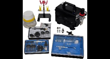 Airbrush Compressor Set – Airbrush Set – Spray Set – Mini Compressor – Spuitpistool – Automatisch Start/Stop – 3 Pistolen Met Verschillende Nozzles