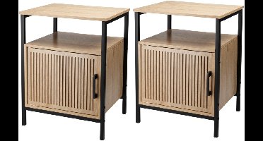 Home & Styling Nachtkastje - 2x - bruin/zwart - metaal/mdf - 43 x 33 x 55 cm - Slaapkamer