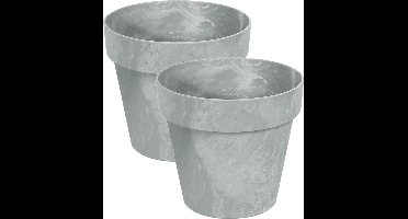 Set van 4x stuks kunststof bloempotten betonlook 30 cm licht grijs - Bloempotten/plantenpotten voor binnen en buiten