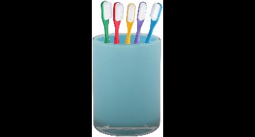 Home & Styling badkamer bekers - tandenborstelhouder - Troyes - kunststof - blauw - 7 x 9 cm