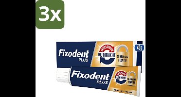 3 x Fixodent - Kleefpasta - Plus - Krachtige Hechting - 40 g - Kleefpasta Kunstgebit - Kunstgebit Hechting - Kunstgebit Fixatie - Kunstgebit Kleefpasta - Kunstgebit Comfort