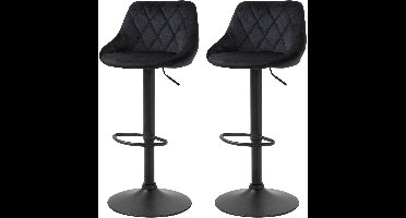 Barstoel – Barkruk – Keukenstoel – Barstoel Met Rugleuning – Barkruk Set Van 2 – Verstelbaar – 360° Draaibaar – Velvet Bekleding – Met Voetsteun – Met Stalen Frame