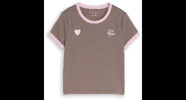 Tom Tailor - Cropped T-shirt met hartprint - Maat 140 - rusty brown