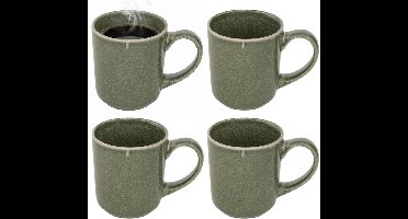 Secret de gourmet Koffiemok - 4x - olijfgroen - keramiek - 420 ml - beker - mokken