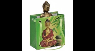 Klein cadeau Boeddha beeld - rood/goud - in cadeautasje - H5,5 cm - binnen - beeldjes