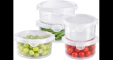 Plasticforte Vershoudbakjes set Classic - 5x stuks - vriezer en magnetron - kunststof - diverse maten - 600-700-1000 ml - ronde vorm