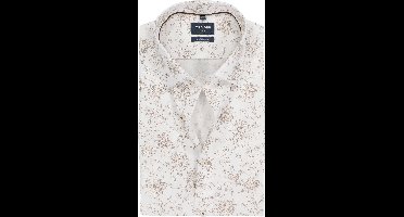 OLYMP Luxor modern fit overhemd - korte mouw - popeline - wit met beige bloemen dessin - Strijkvrij - Boordmaat: 41