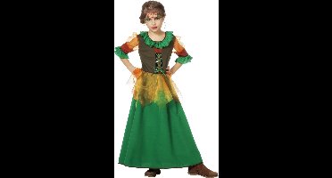 Wilbers & Wilbers - Elfen Feeen & Fantasy Kostuum - Herfstfee Uit Het Bos - Meisje - groen - Maat 164 - Carnavalskleding - Verkleedkleding