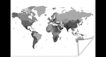 Poster Wereldkaart op een witte achtergrond - zwart wit - 30x20 cm