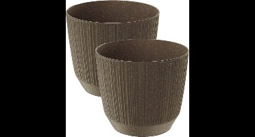 Prosperplast Plantenpot Eco - 2x stuks - stripe - bruin - kunststof - D20xH17 cm - voor binnen/buiten