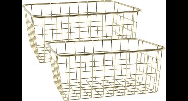 Svenska Living Draadmand - 6x stuks - goudkleurig - 28 x 22 x 13 cm - opbergmand - Keukenmandjes/sokkenmandjes