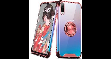 Hoesje Geschikt Voor Samsung Galaxy A70 hoesje silicone met ringhouder Back Cover Case - Transparant/Rosegoud