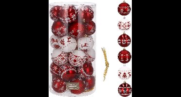 Springos Kerstballen | Kerstversiering | Onbreekbaar | 30 Stuks | Rood/Wit