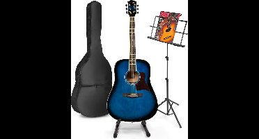 Akoestische gitaar voor beginners - MAX SoloJam Western gitaar 4/4 - Incl. gitaar standaard, muziekstandaard, gitaar stemapparaat, gitaartas en 2x plectrum - Blauw