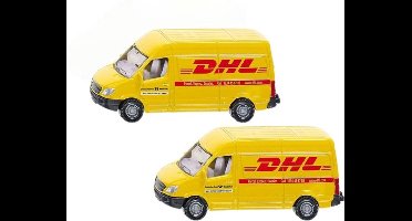 Siku DHL bezorg busje - 2x stuks - modelauto - 8 cm - Mercedes - speelgoed auto/wagens