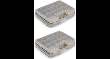 4x stuks plasticforte opbergkoffertje/opbergdoos/sorteerbox - 21-vaks - kunststof - taupe - 28 x 21 x 6 cm - sorteerdoos kleine spulletjes
