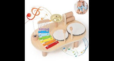 7-in-1 Montessori drumstel voor kinderen vanaf 3 jaar, houten muziekinstrumentenset met xylofoon en drum, sensorisch leerzaam speelgoed, cadeau voor jongens en meisjes