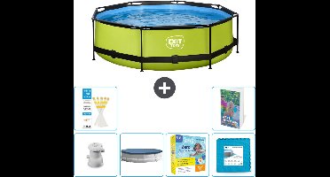 EXIT Rond Lime Frame Zwembad - 300 x 76 cm - Inclusief Pomp Afdekzeil - Onderhoudspakket - Vloertegels - 7-delig