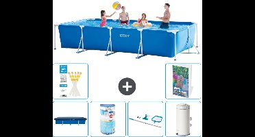 Intex Rechthoekig Frame Zwembad - 450 x 220 x 84 cm - Blauw - Inclusief Afdekzeil - Filter - Schoonmaakset - Zwembadfilterpomp - 7-delig