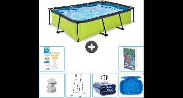 EXIT Rechthoekig Lime Frame Zwembad - 300 x 200 x 65 cm - Inclusief Pomp Ladder - Solarzeil - Voetenbad - 7-delig