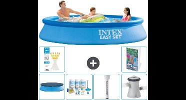 Intex Rond Opblaasbaar Easy Set Zwembad - 305 x 61 cm - Blauw - Inclusief Afdekzeil - Onderhoudspakket - Thermometer - Zwembadfilterpomp - 7-delig