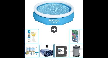 Bestway Rond Opblaasbaar Fast Set Zwembad - 305 x 66 cm - Blauw - Inclusief Onderhoudspakket - Solarzeil - Vloertegels - Zwembadfilterpomp - 7-delig