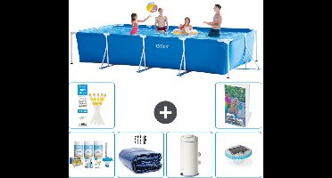 Intex Rechthoekig Frame Zwembad - 450 x 220 x 84 cm - Blauw - Inclusief Onderhoudspakket - Solarzeil - Zwembadfilterpomp - Verlichting - 7-delig