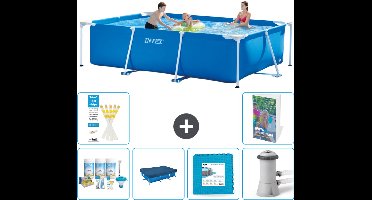 Intex Rechthoekig Frame Zwembad - 300 x 200 x 75 cm - Blauw - Inclusief Onderhoudspakket - Afdekzeil - Vloertegels - Zwembadfilterpomp - 7-delig