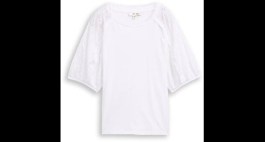 Tom Tailor - T-shirt met opengewerkte borduursels - Maat M - White