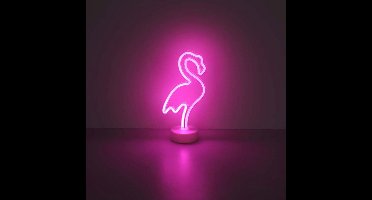 Tafellamp neonlamp flamingo kinderkamer neonlicht decoratieve lamp batterij, wit kunststof, LED 2W roze, H 33 cm